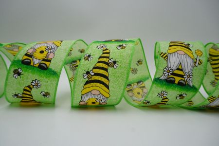 Plain weave spring ribbon_spring elf with honey bees green